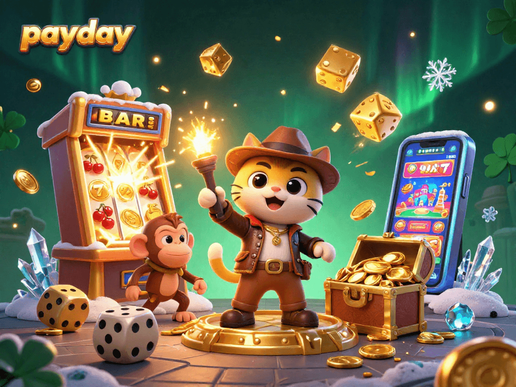 Experience payday excitement with a 3D cat archaeologist discovering casino treasures.