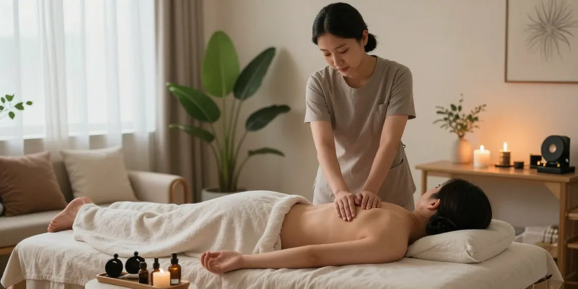Professional 강남출장안마 massage session in a serene wellness studio.