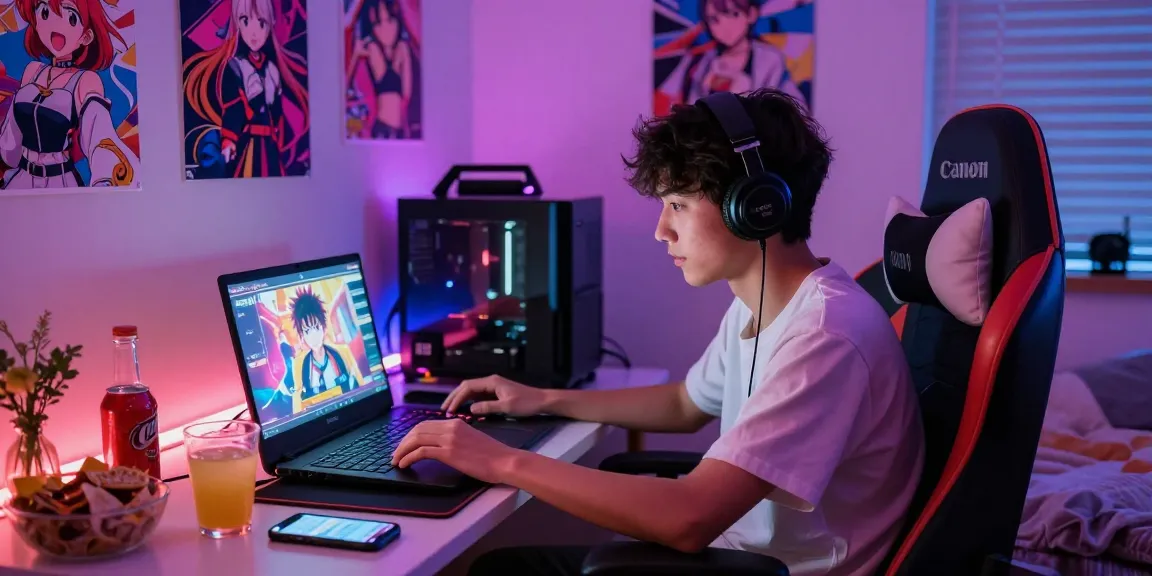 Engaged player enjoying a free ecchi game in a cozy bedroom