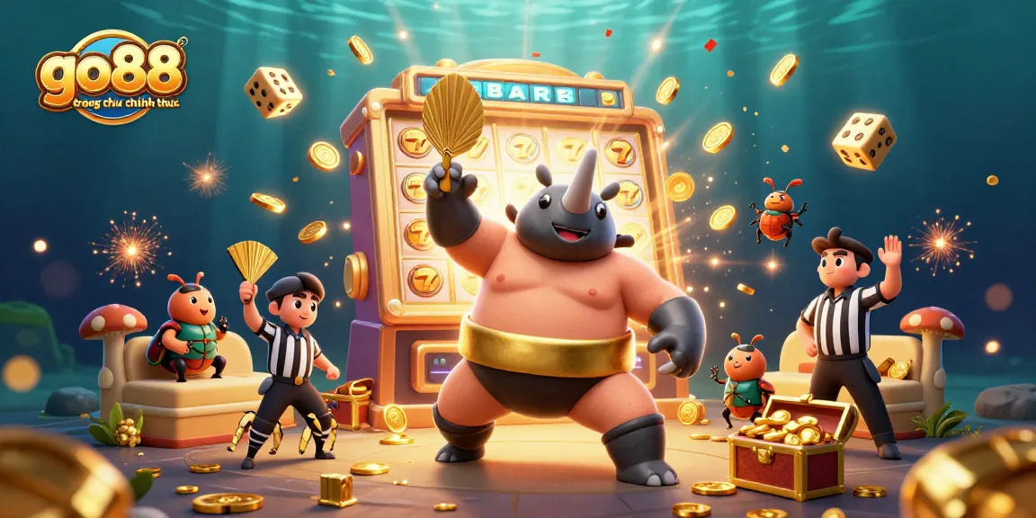 Engage in exciting gameplay at go88 trang chu chinh thuc featuring a thrilling sumo champion scene with vibrant casino elements.