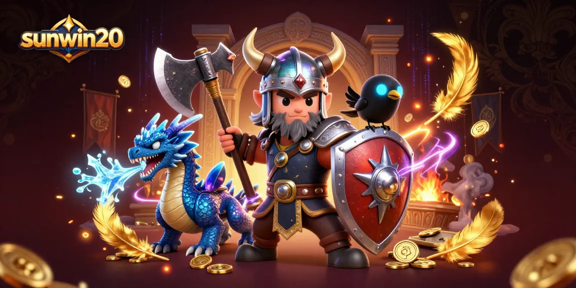Experience thrilling gameplay with sunwin20 as Viking warrior and dragon compete in a dynamic casino setting.