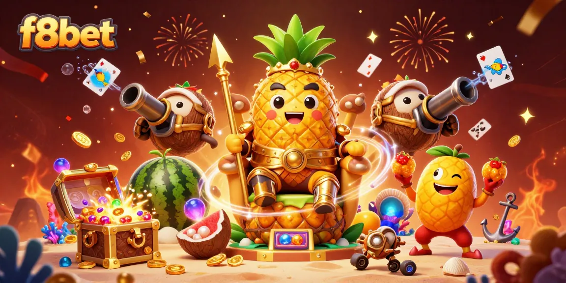 Play and win at f8bet with a thrilling 3D casino scene featuring fun characters and vibrant elements.