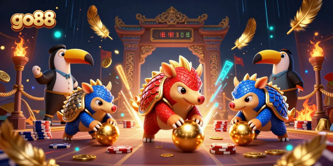 Experience go88 excitement with competitive pangolins bowling through poker chips in a vibrant casino arena.
