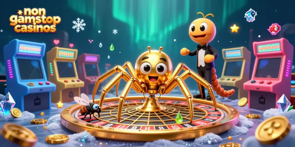 Engage with non gamstop casinos featuring a fly betting at a roulette web spun by a spider and a centipede croupier.