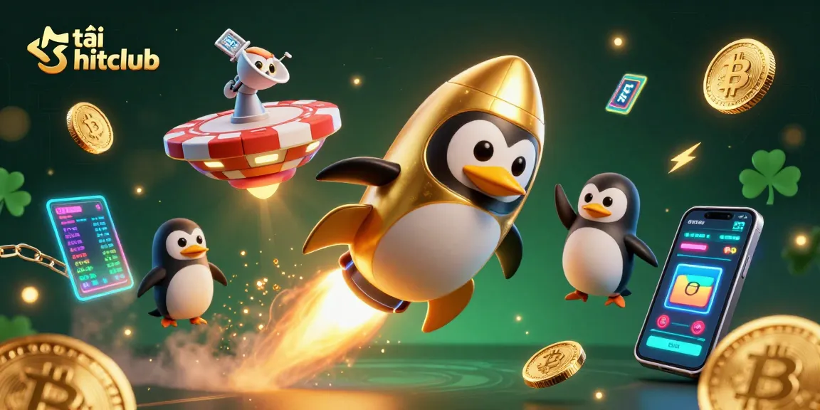Play and win at tải hitclub with exciting golden penguin adventures in a casino space.
