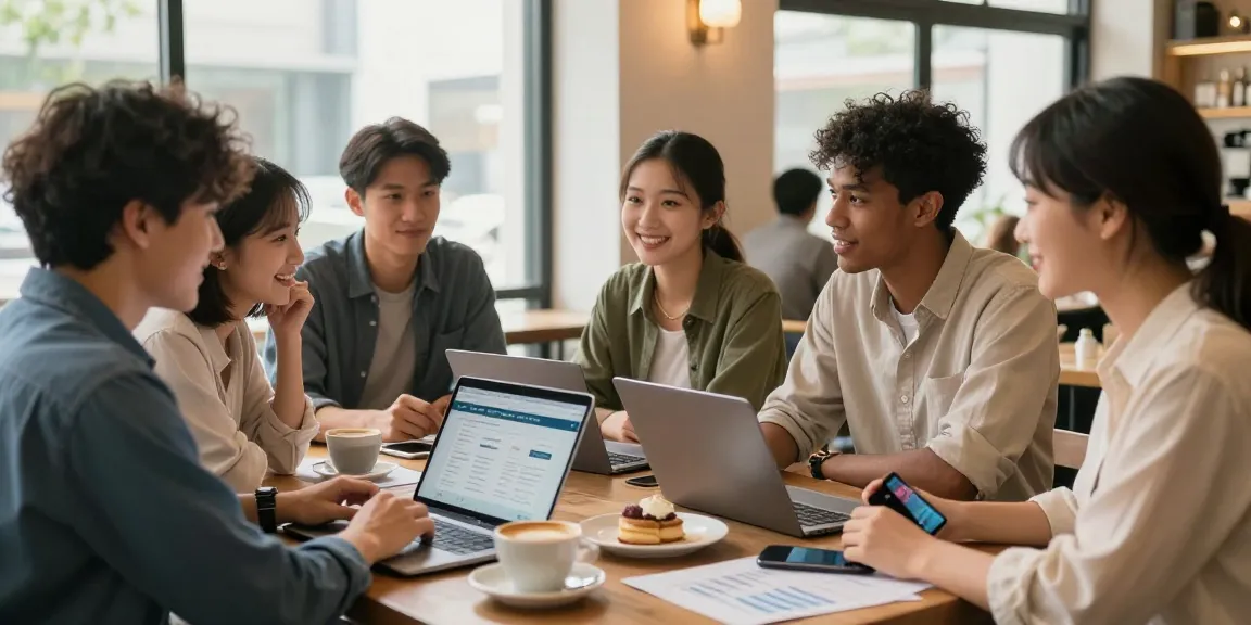 RadCred's lending environment showcasing diverse individuals discussing financial options in a café setting.