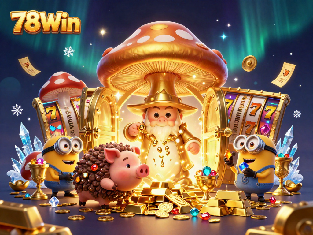 Engage with thrilling 78Win slot adventures, featuring golden wizard, treasure, and magical gems.