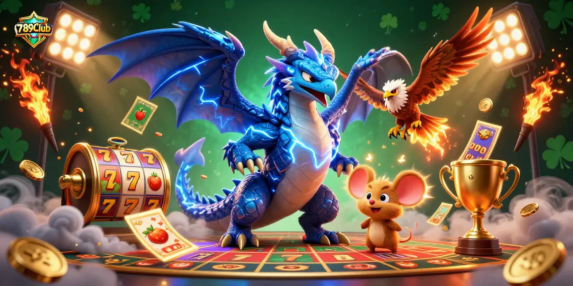 Engage in thrilling slots at 789Club featuring a vibrant casino scene with dynamic characters.